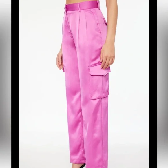 Dynamite Fuchsia Satin Cargo Trousers - Picture 3 of 7